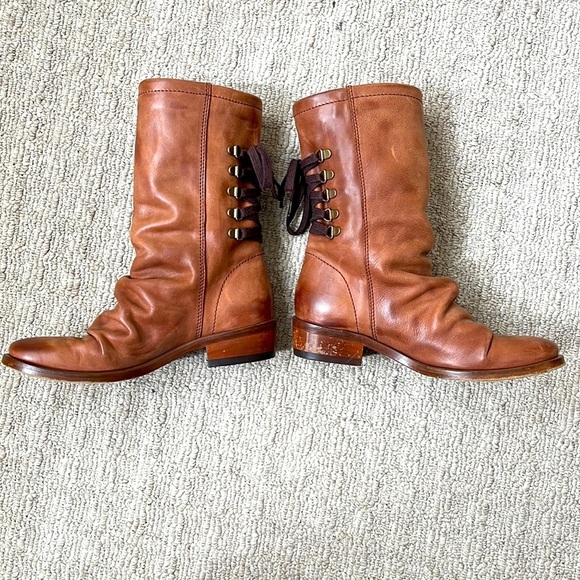 Georgina Goodman Billy Lace Up Mid Shaft Block Heel Cognac Brown Ankle Boots 6.5 - Picture 3 of 13